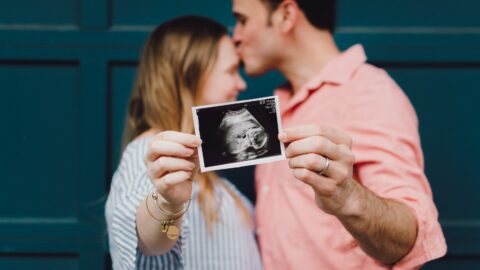 Couple announcing pregnancy